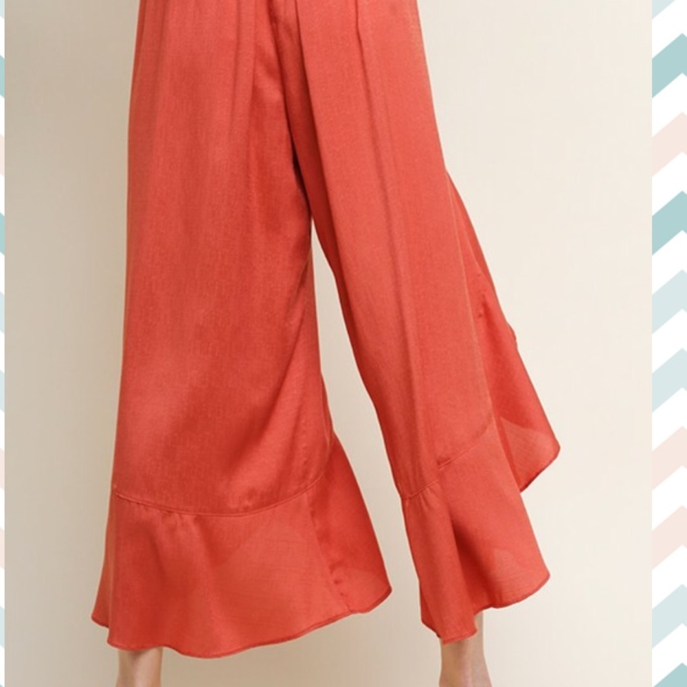 UMGEE Clay Orange High Waist Ruffled Capris - Picture 6 of 8